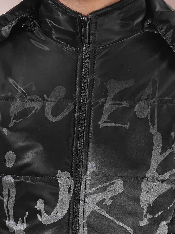 Black Printed Hooded Jacket