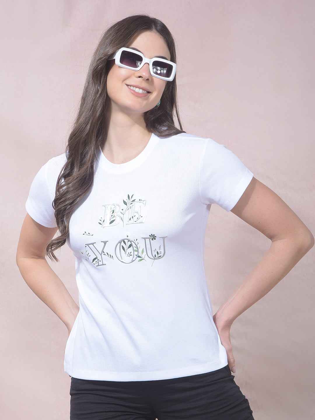 White Typographic Print Modal T-Shirt
