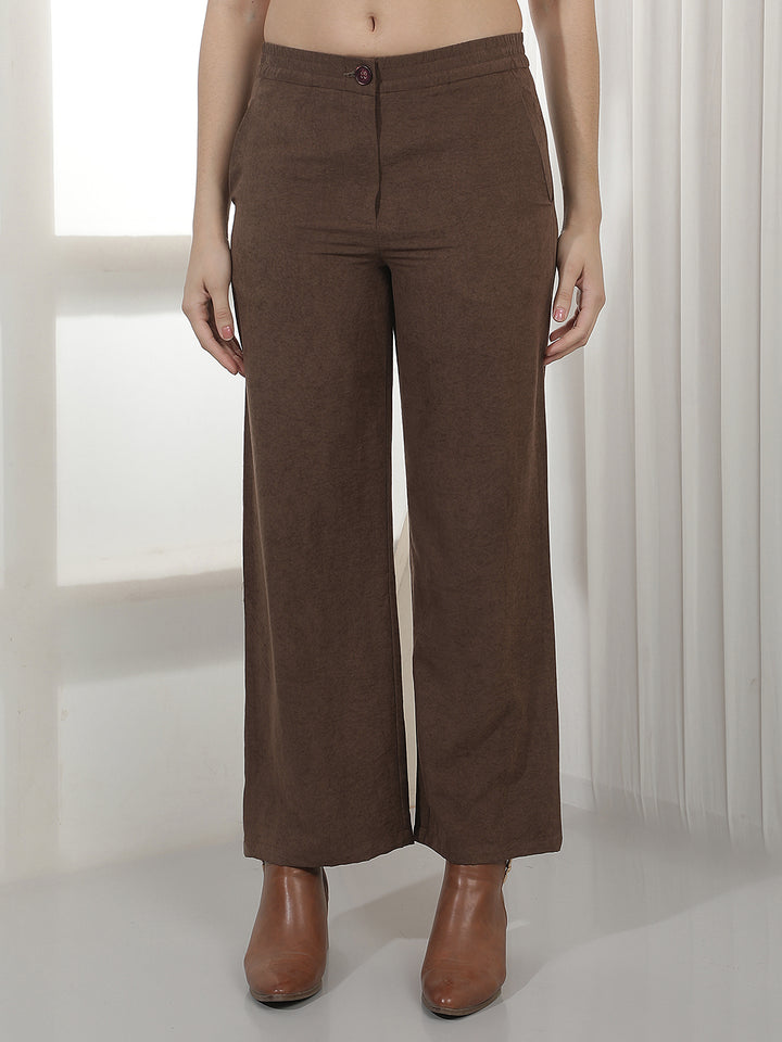 Brown Wide Leg Casual Trousers