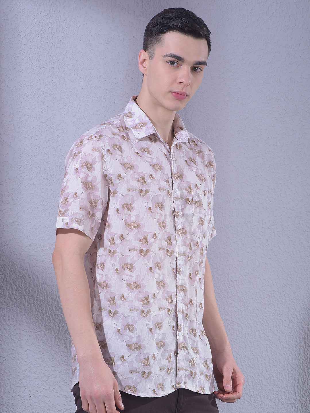 Pink Linen Floral Print Shirt