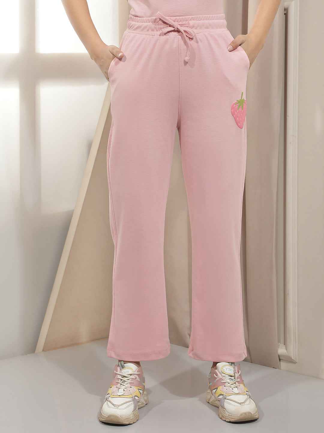 Pink Embroidery Trackpants