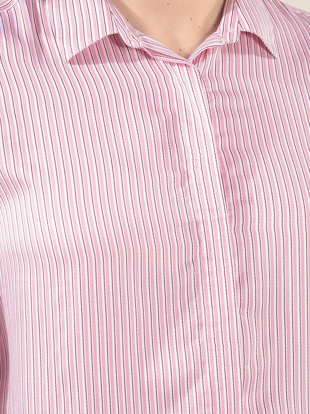 Pink Vertical Striped Modal Shirt