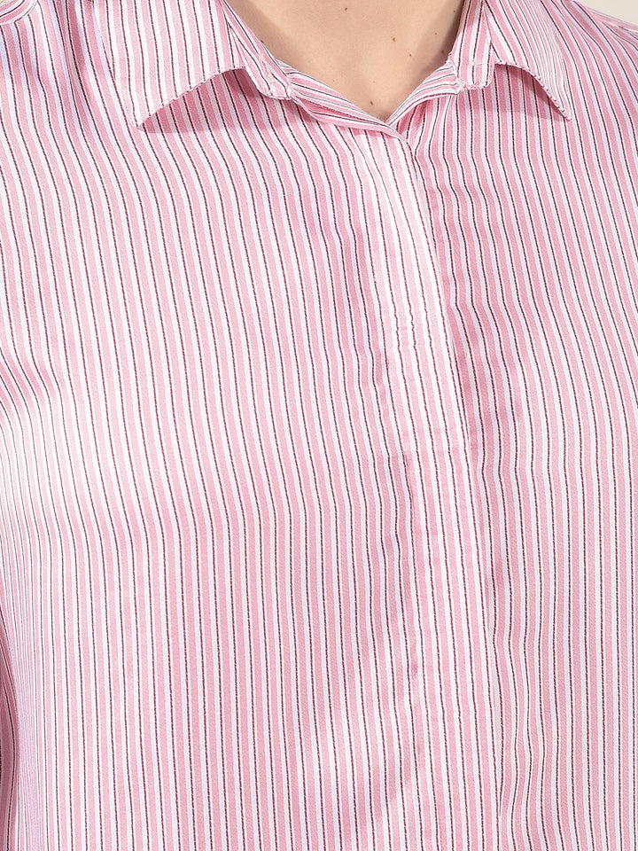 Pink Vertical Striped Modal Shirt