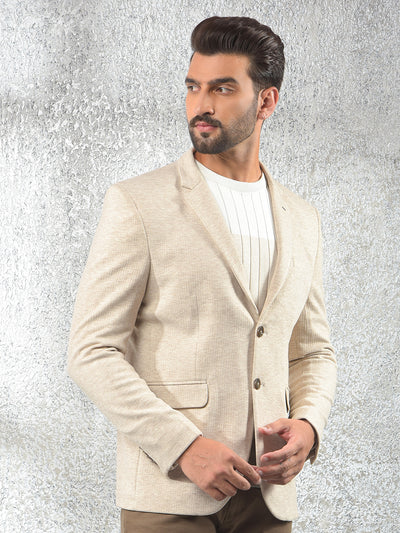 Beige Notched Lapel Single-Breasted Blazer