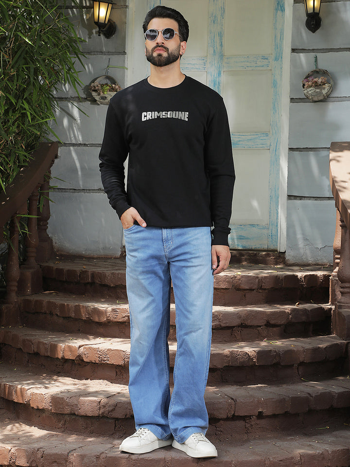 Structured Onyx Black Typographic Sweatshirt
