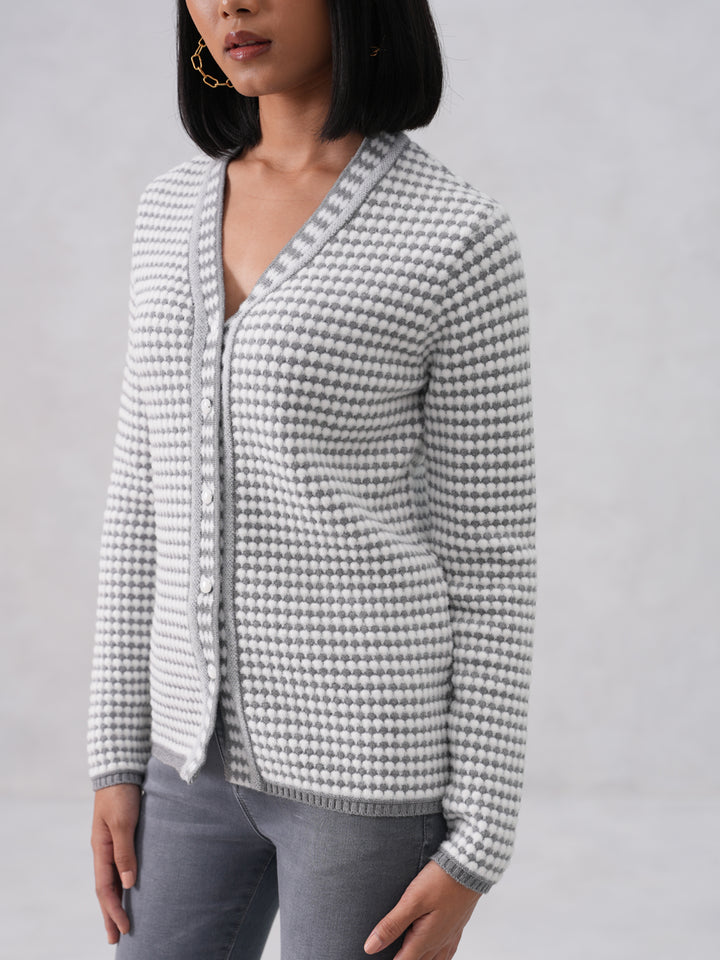 Grey Jacquard V-Neck Cardigan