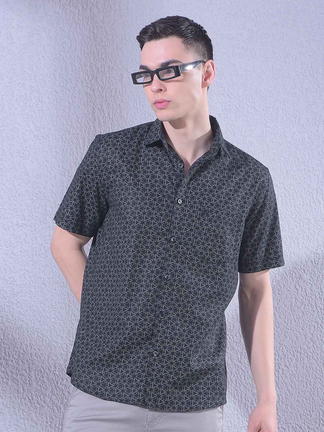 Black Geometric Print Shirt