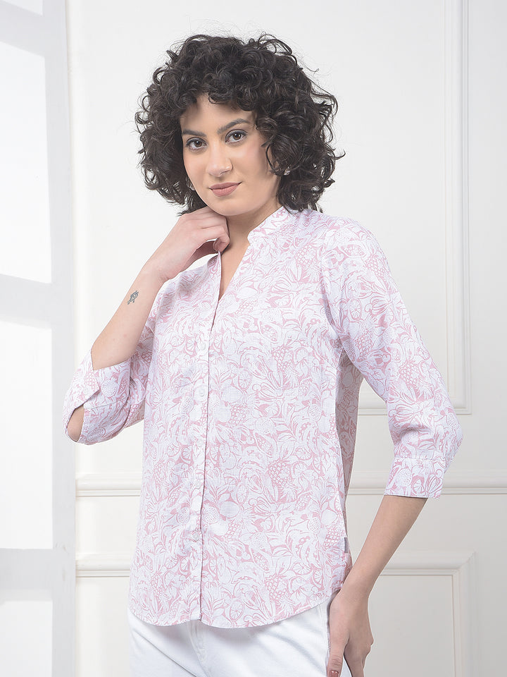 Pink Floral Print Linen Shirt