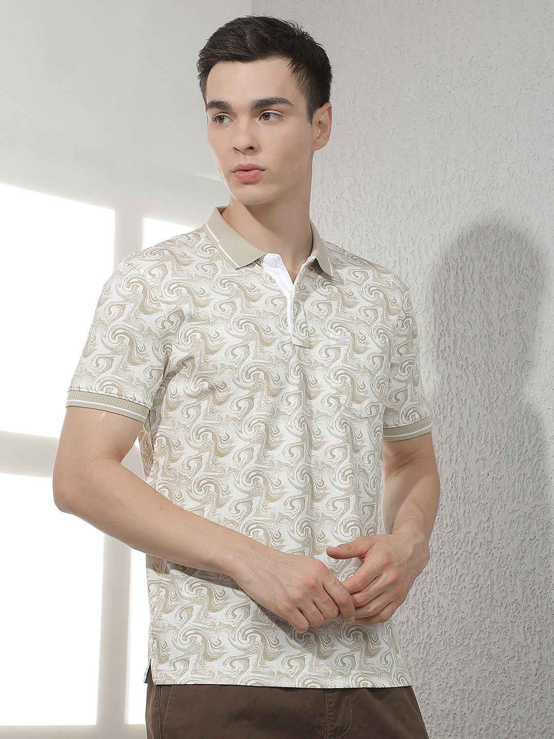 Beige Paisley Print Polo T-Shirt