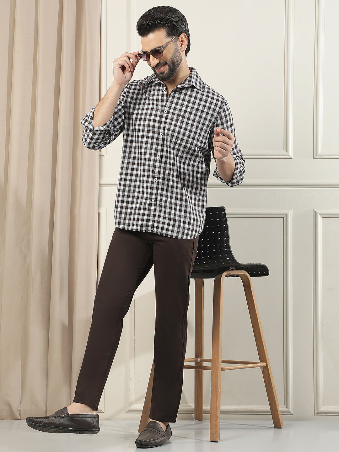 Brown Checked 100% Cotton Shirt