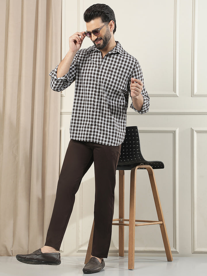 Brown Checked 100% Cotton Shirt