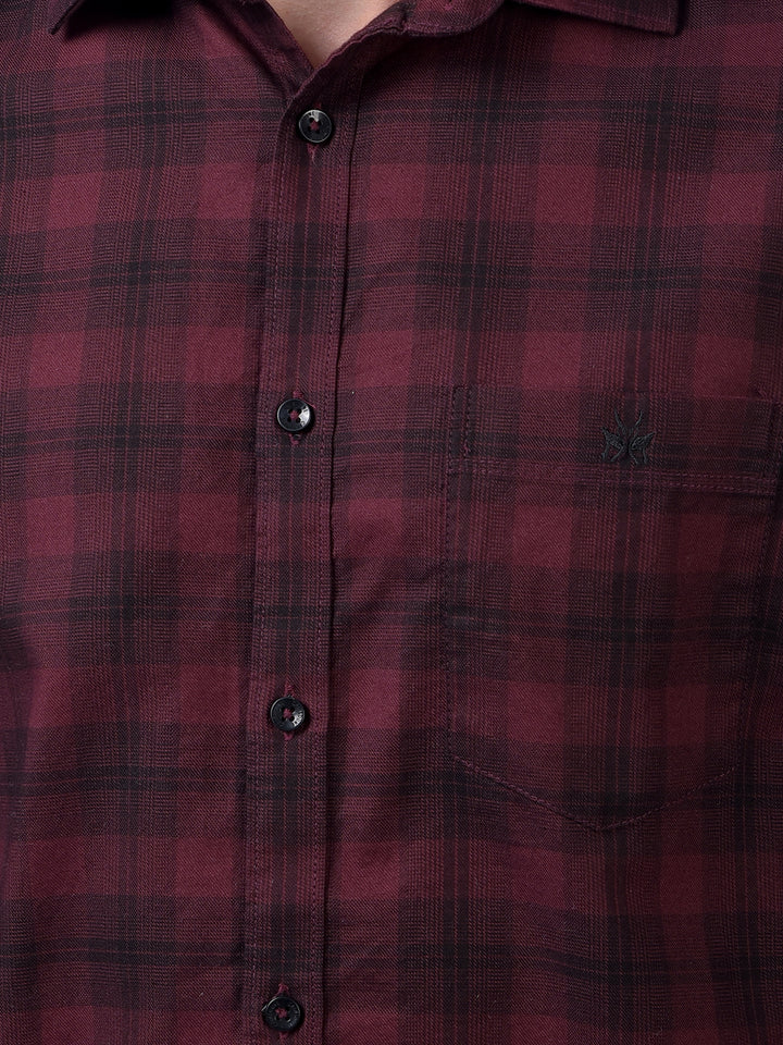 Maroon Checked 100% Cotton Shirt