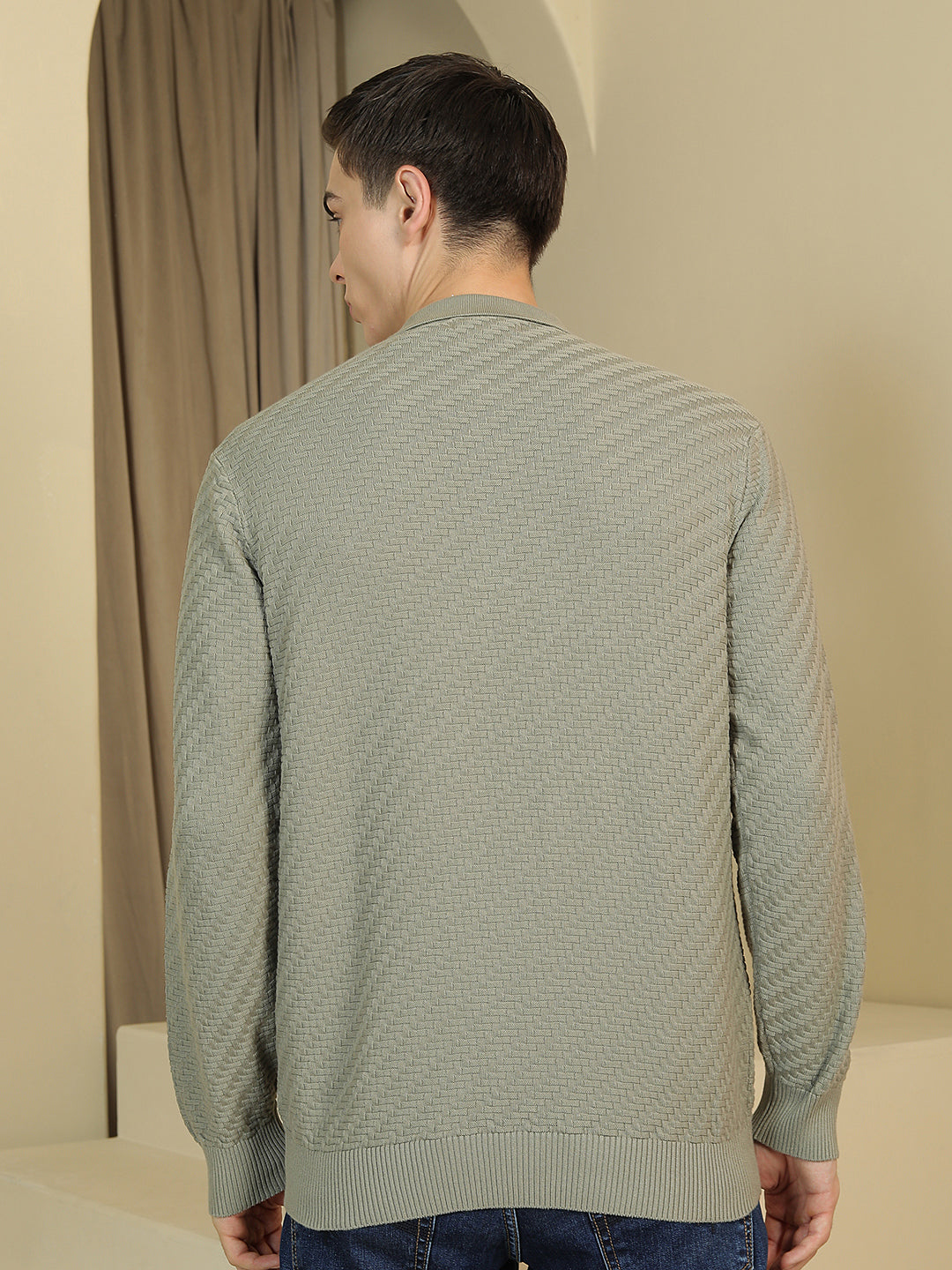 100% Cotton Green Polo Neck Sweater