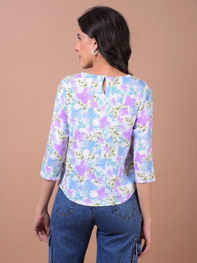 Multi-Color Floral Print Linen Top
