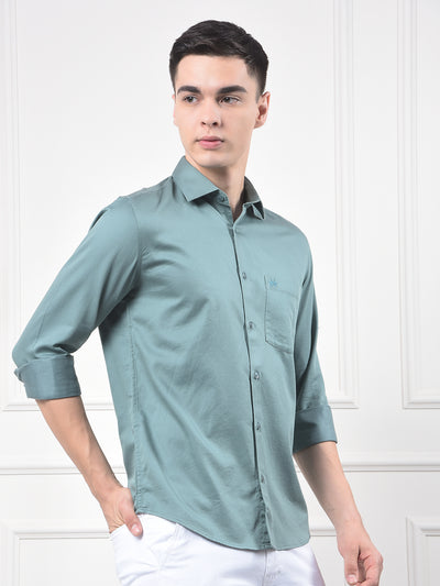Olive Green Soft-Touch Blended Slim Casual Shirt