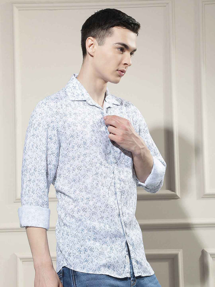 Blue Printed Linen Shirt