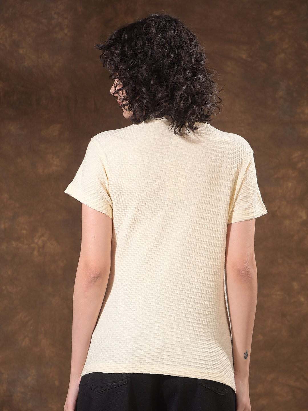 Luxe Warm Sand Beige Jacquard T-Shirt