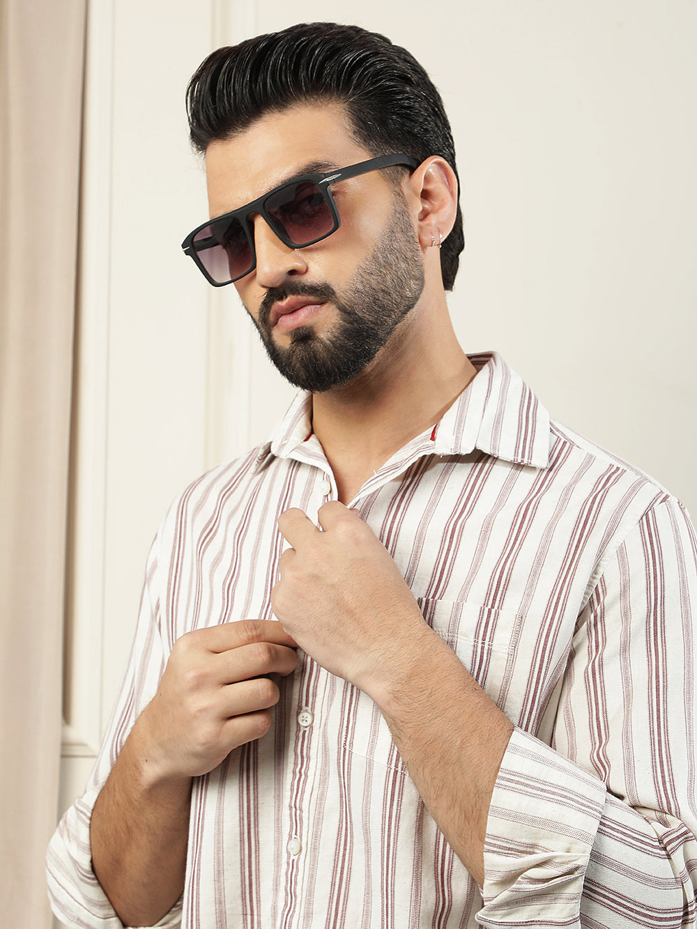 Maroon Vertical Stripes Linen Shirt