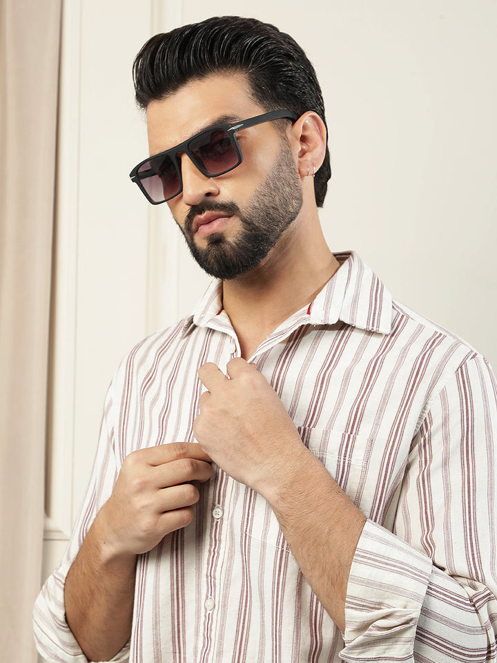 Maroon Vertical Stripes Linen Shirt