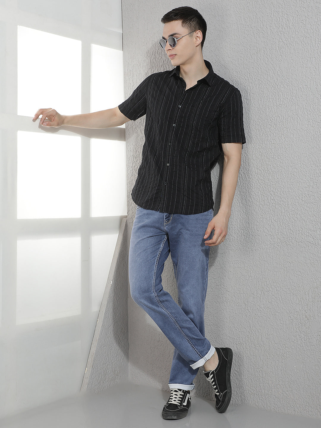 Black Horizontal Striped 100% Cotton Shirt