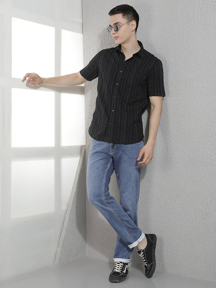 Black Horizontal Striped 100% Cotton Shirt