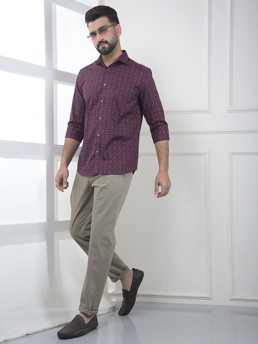Maroon Printed 100% Cotton Shirt