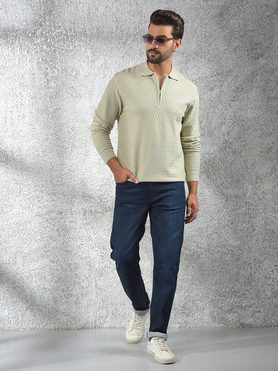 Stretch Fabric Green Jacquard Sweater