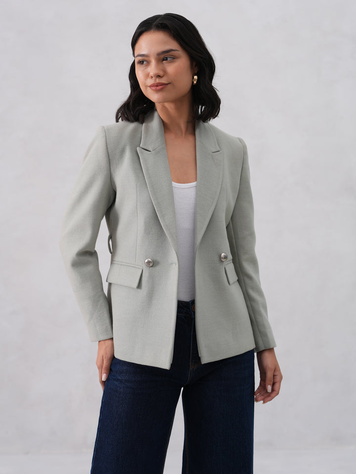Green Notched-Lapel Belted-Coat