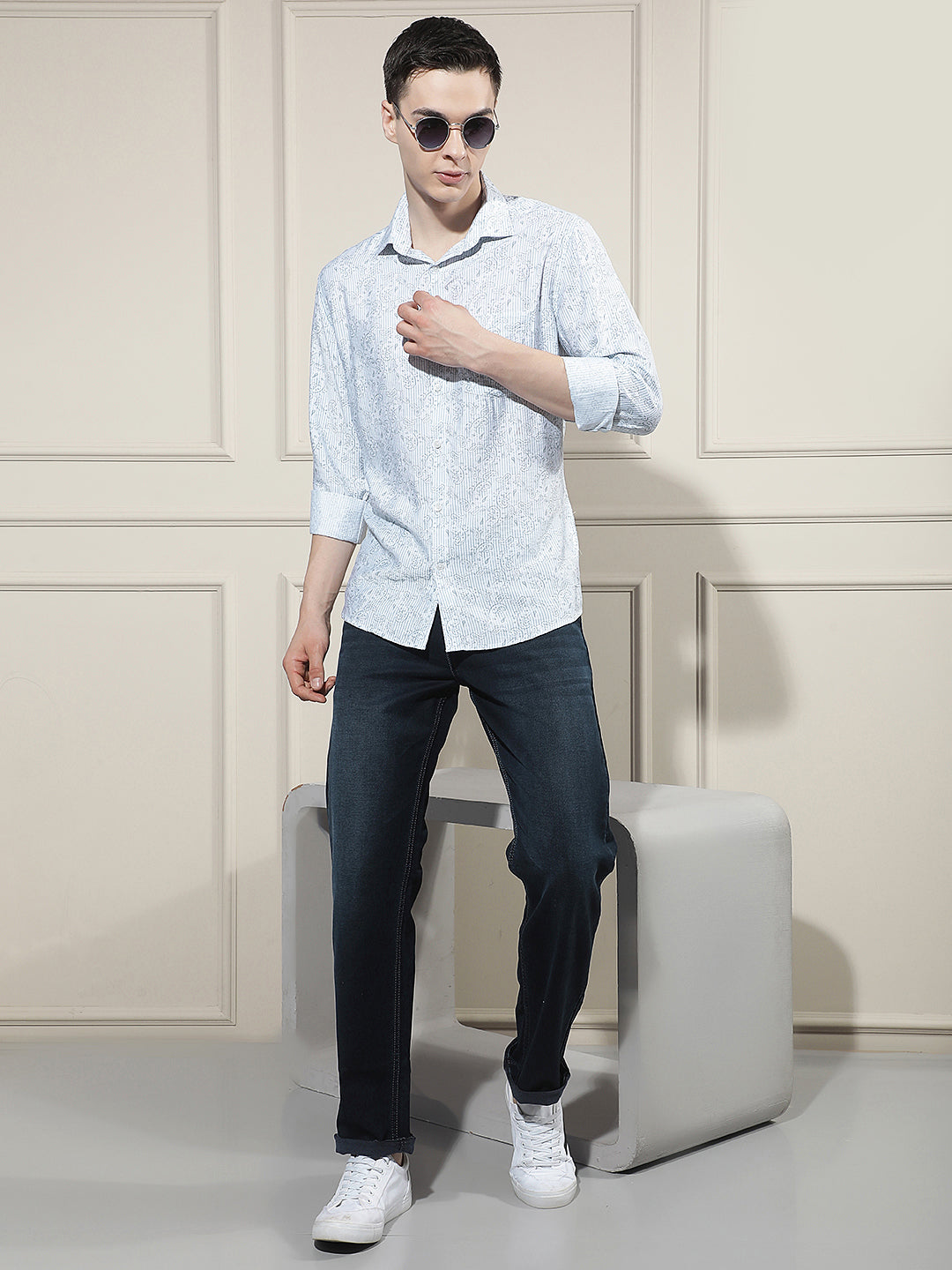 Relaxed Pacific Blue Printed Shirt
