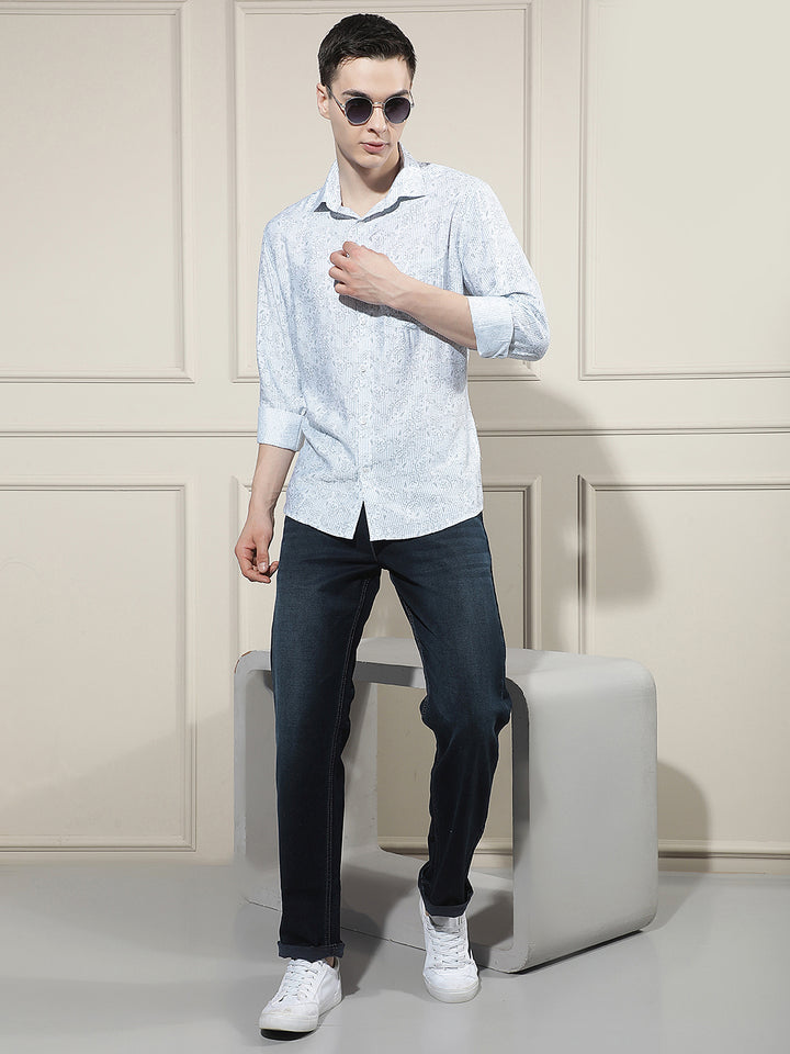 Relaxed Pacific Blue Printed Shirt