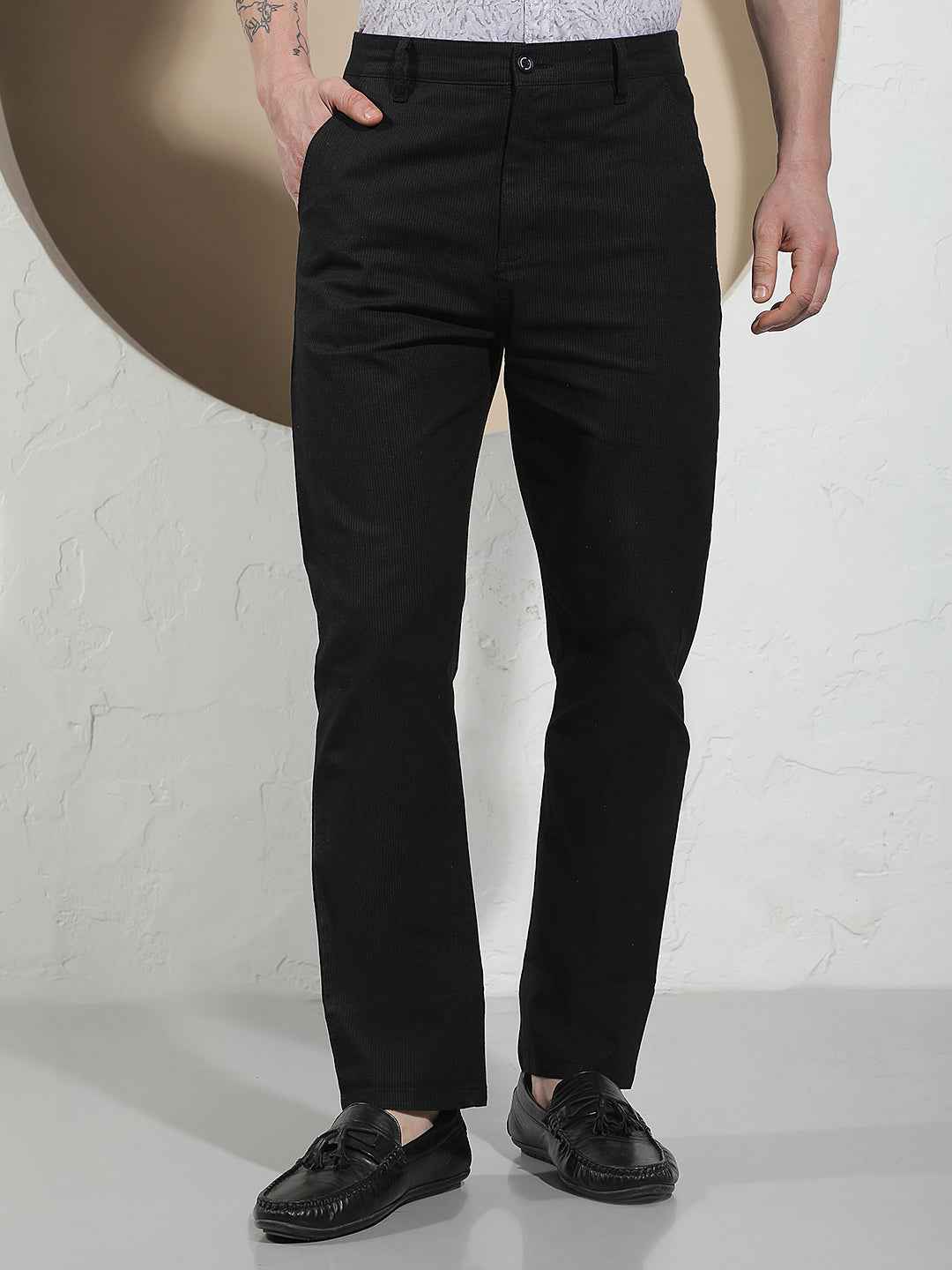 Black Vertical Stripes Chino Trousers