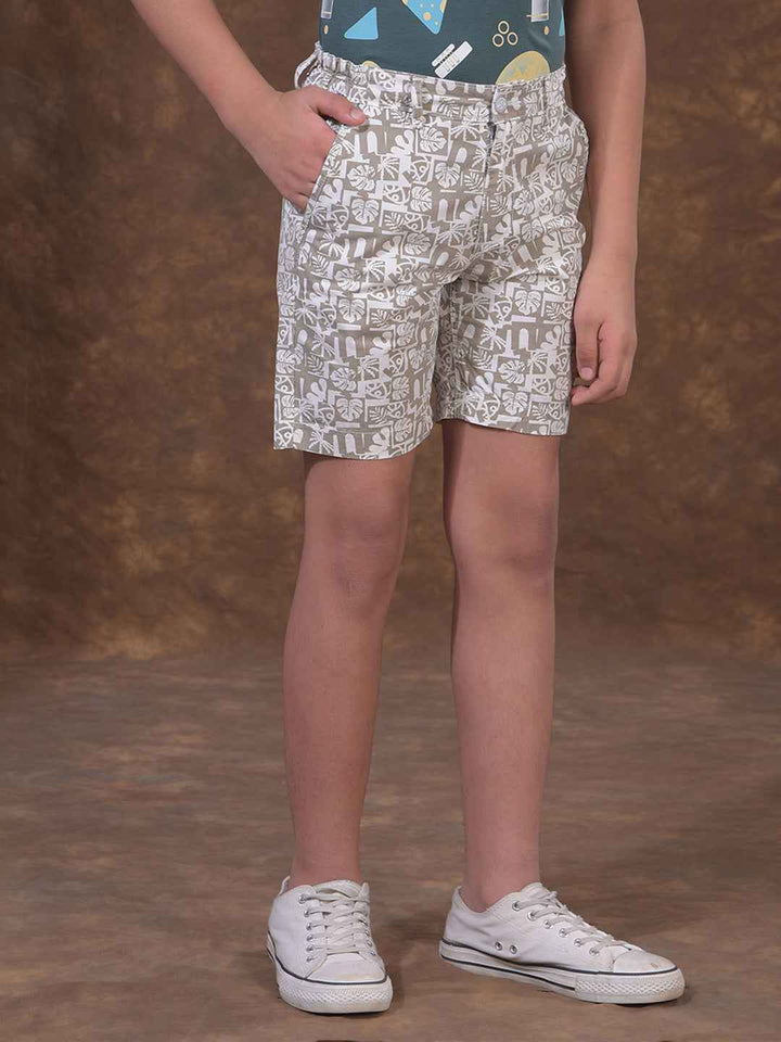 Khaki Printed 100% Cotton Shorts