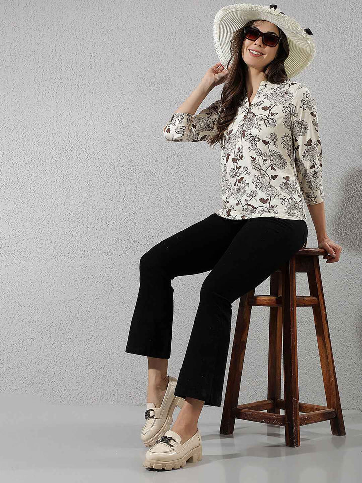 Wine Floral Printed V-Neck Top