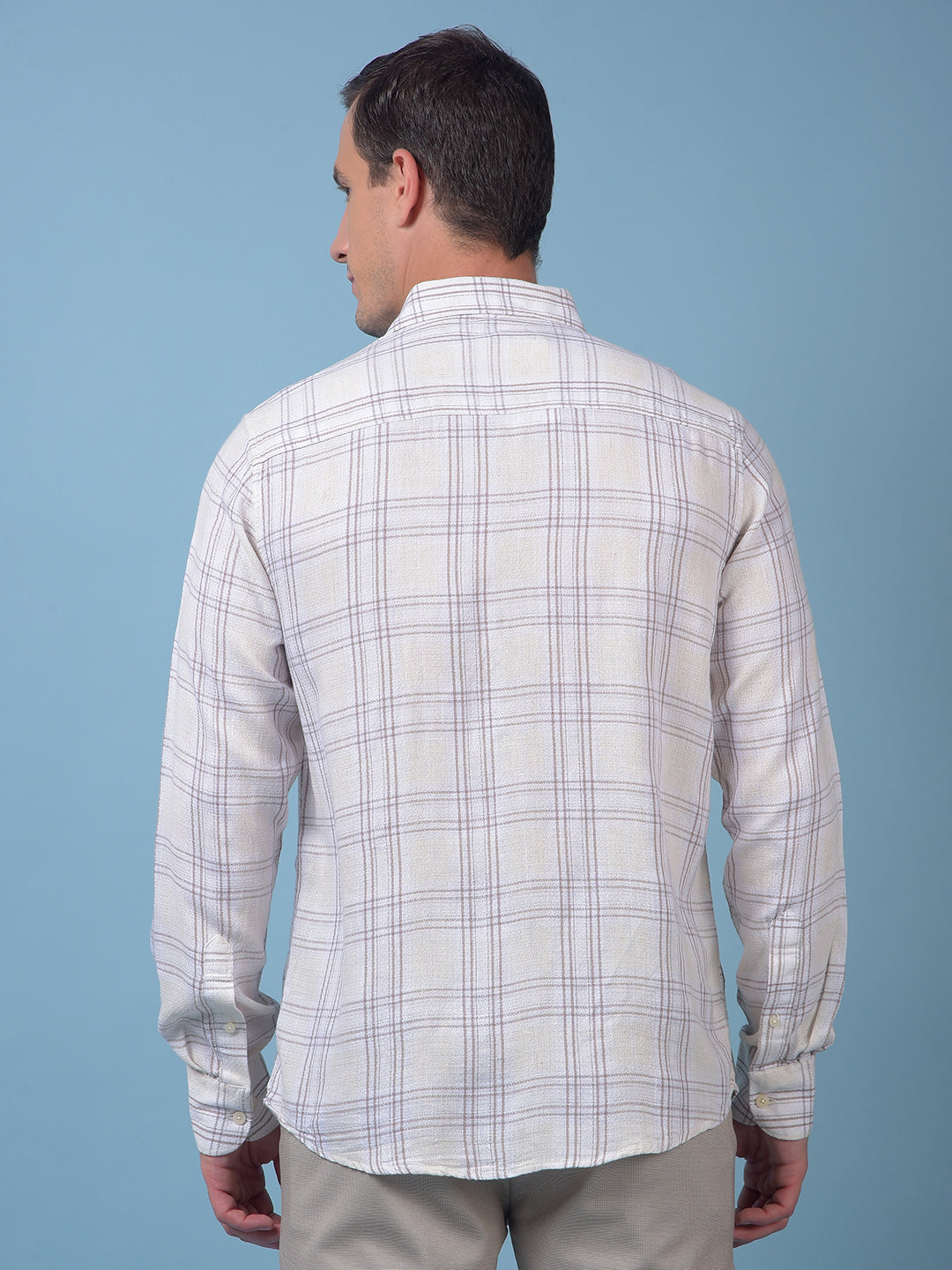 Off White Checked Linen Shirt