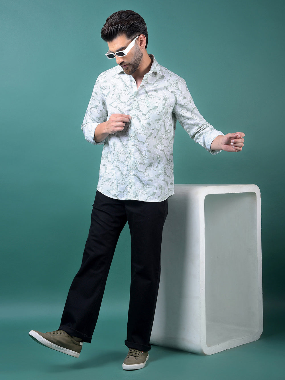 Green Abstract Print Shirt-Men Shirts-Crimsoune Club