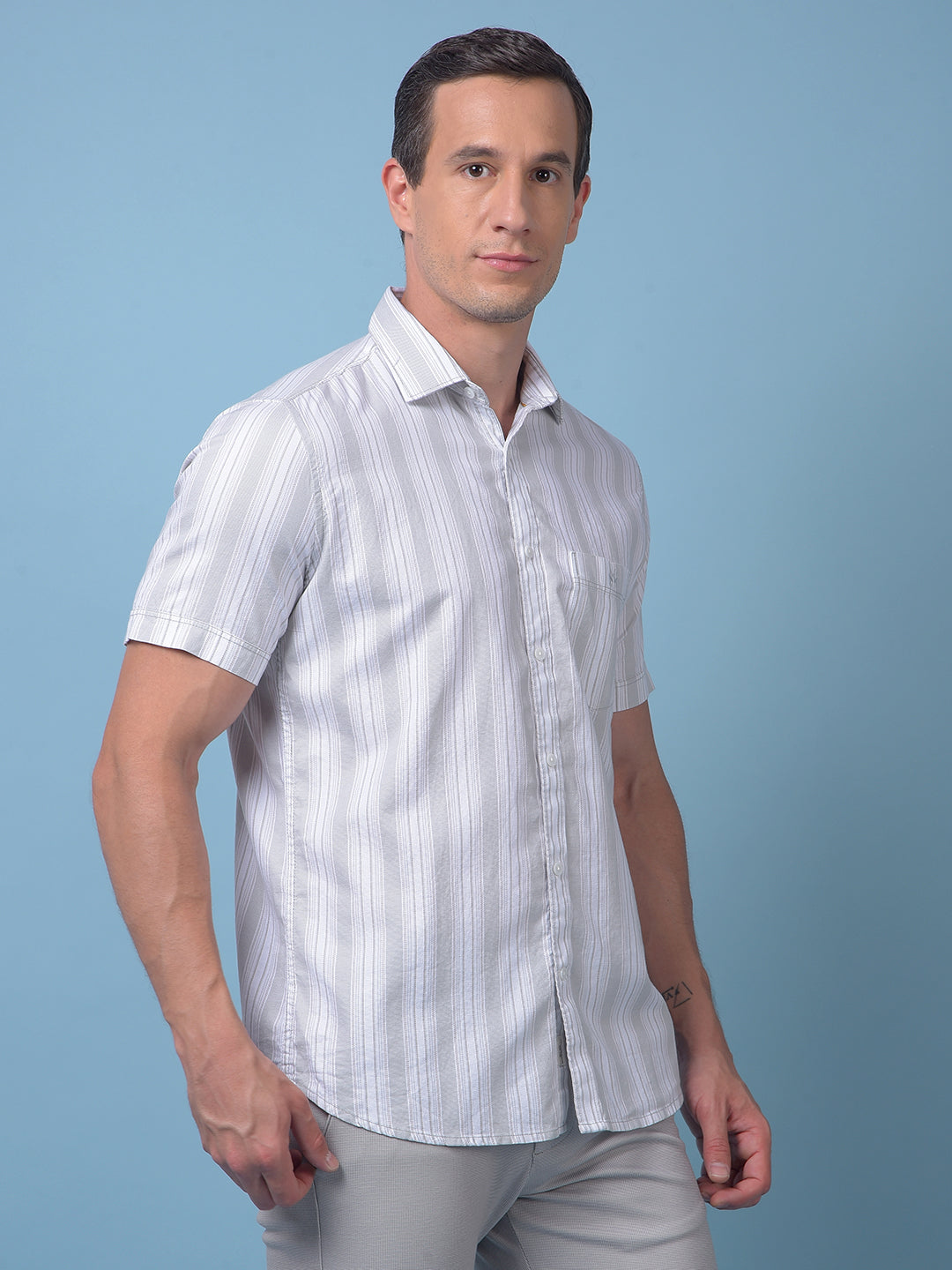 Green Vertical Stripes 100% Cotton Shirt