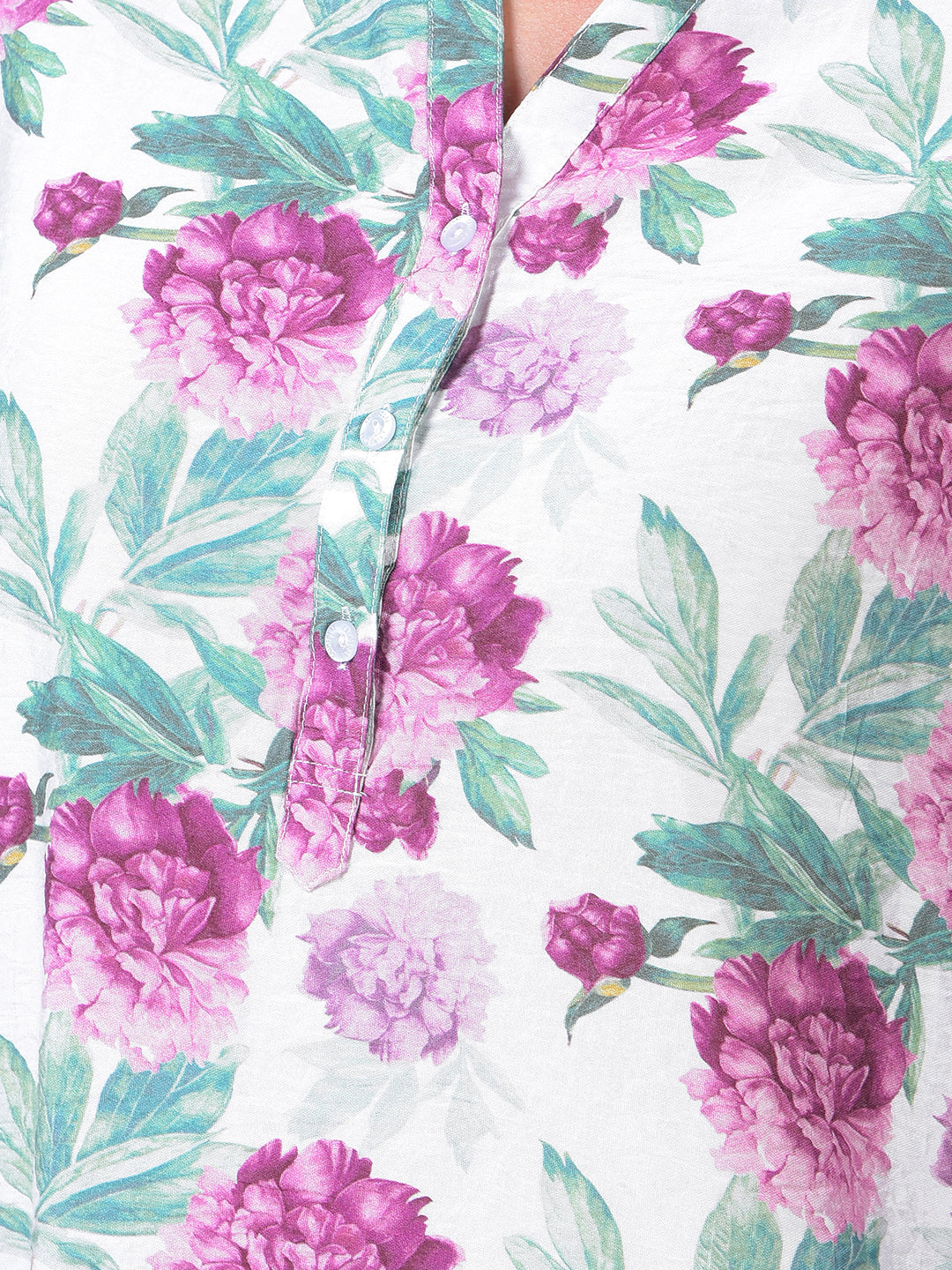 Purple Floral Print V-Neck Top