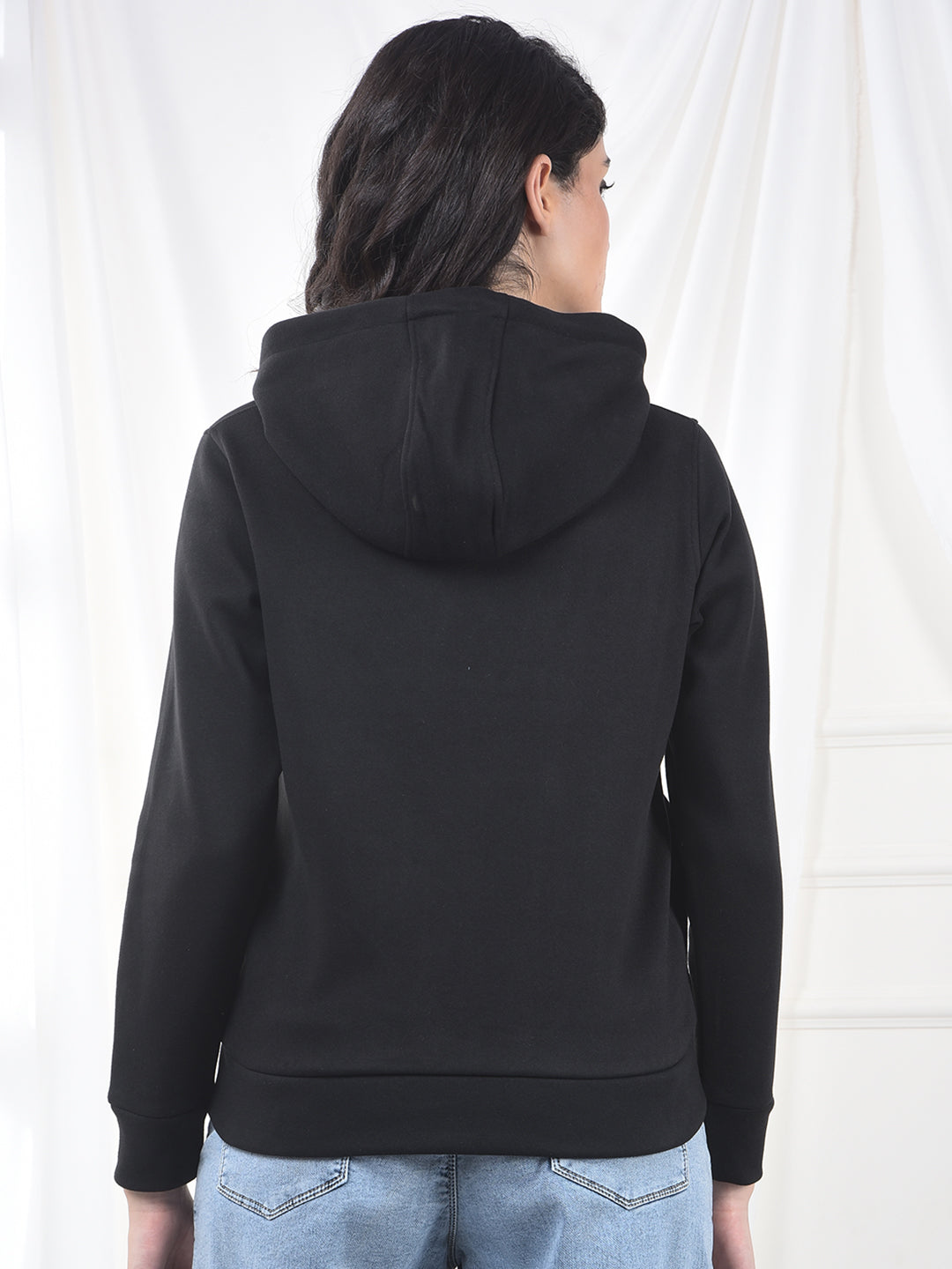 Black Graphic Print Hooded Neck Sweatshirt