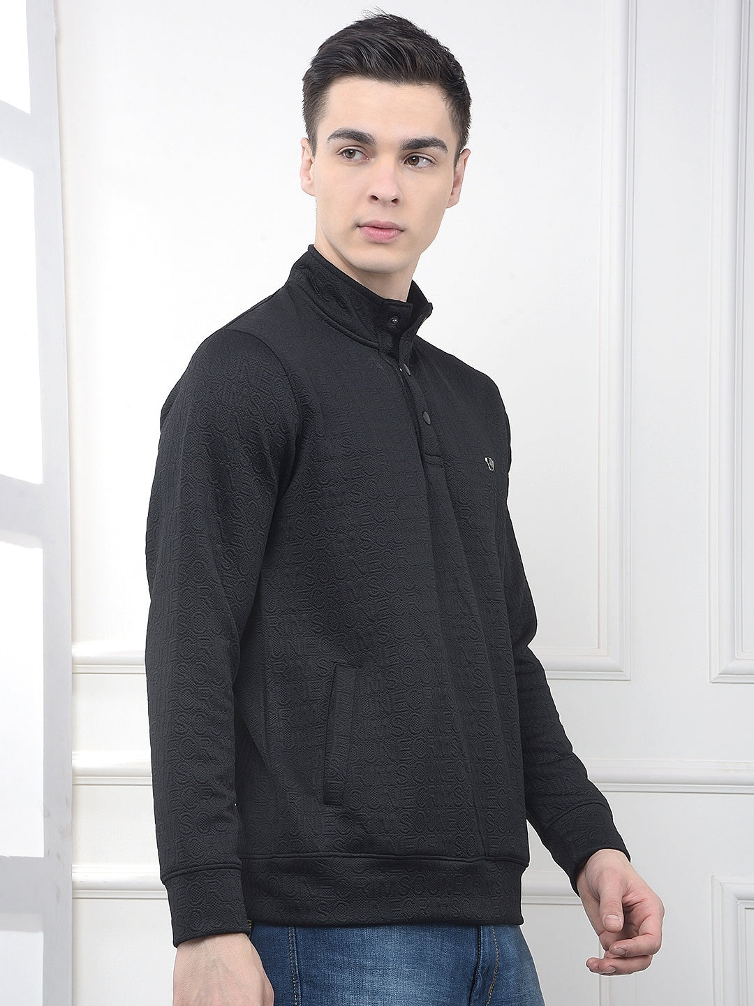 Black Embossed Polo Sweatshirt