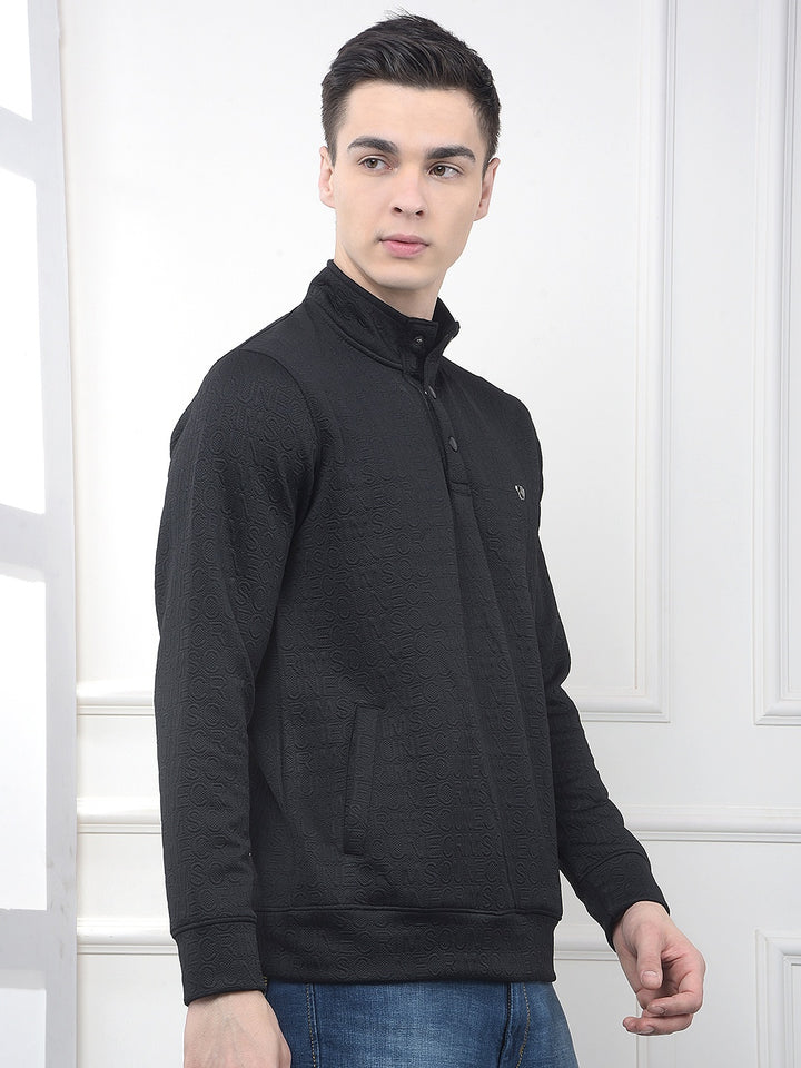 Black Embossed Polo Sweatshirt