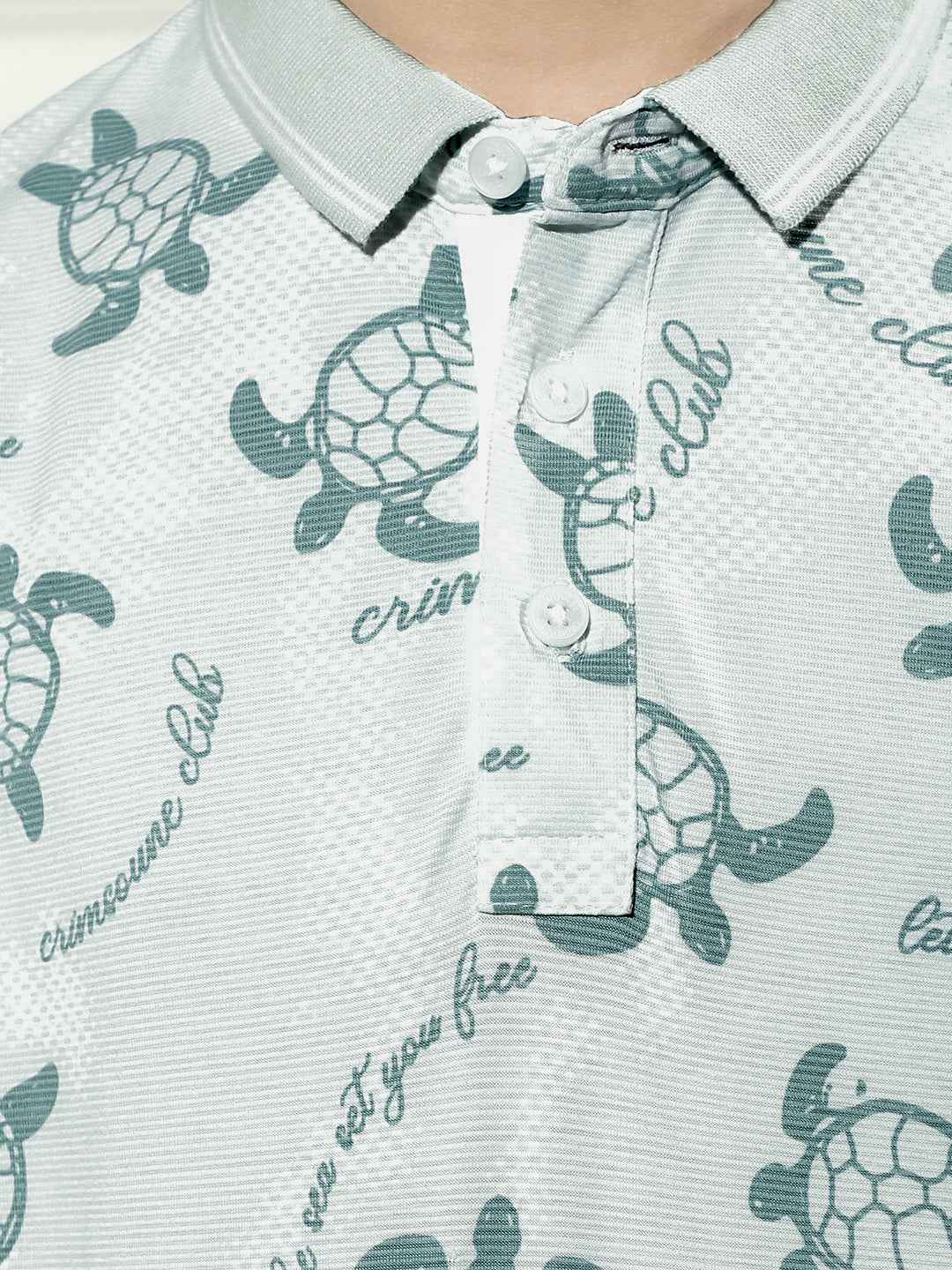 Blue Printed Polo Neck T-Shirt