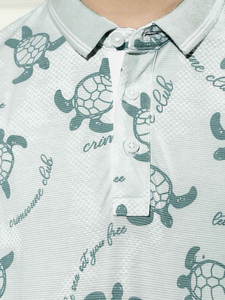Blue Printed Polo Neck T-Shirt