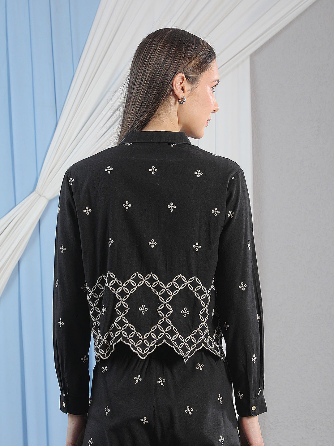 Navy Blue Embroidered Shirt