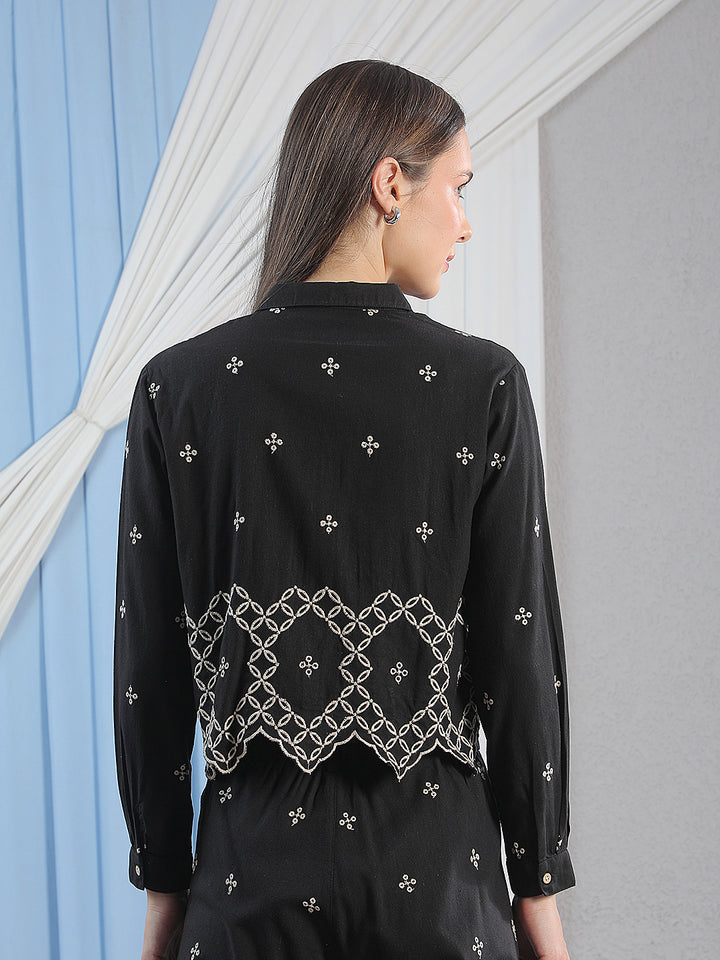 Navy Blue Embroidered Shirt