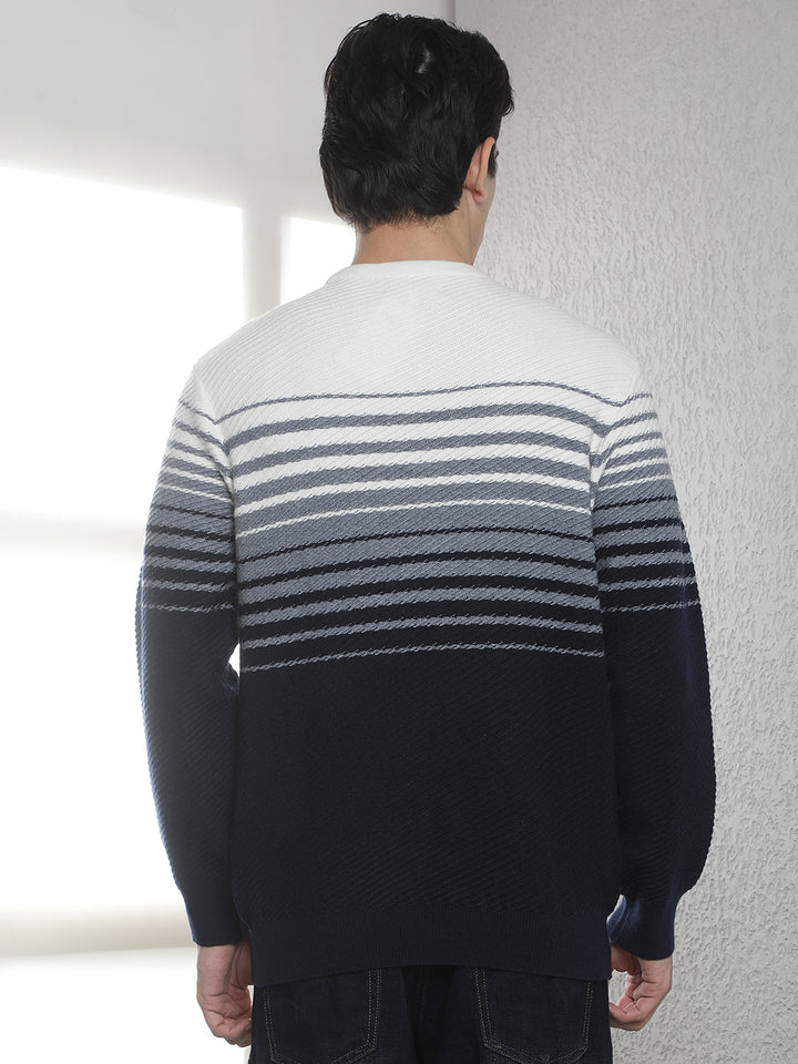 Navy Blue Horizontal Stripes Round Neck Sweater