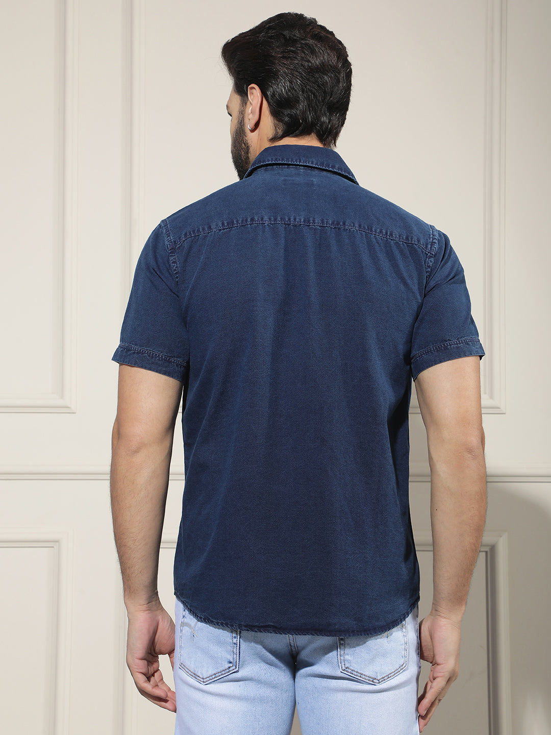 Navy Blue 100% Cotton Denim Shirt