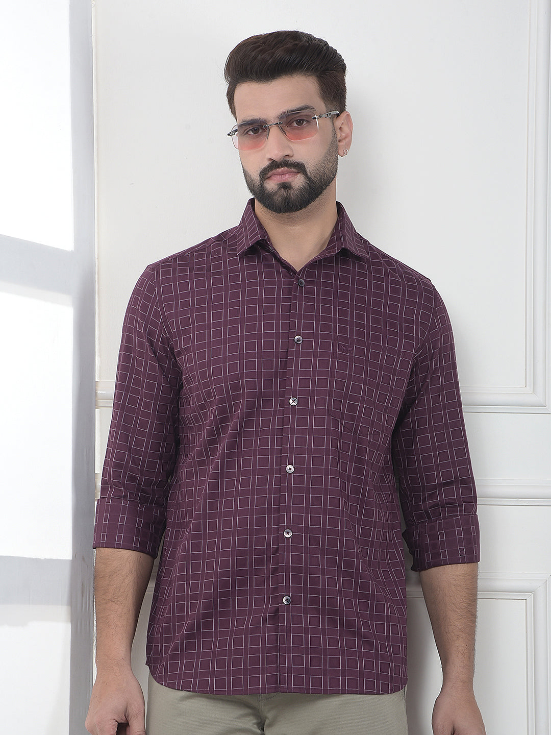 Maroon Printed 100% Cotton Shirt
