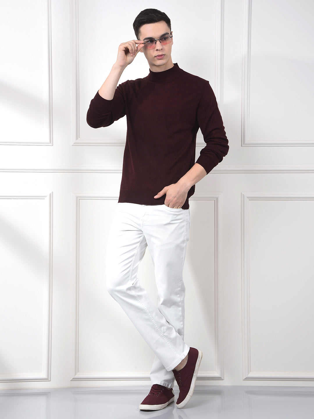 Deep Maroon Soft Acrylic Regular Textured Sweater