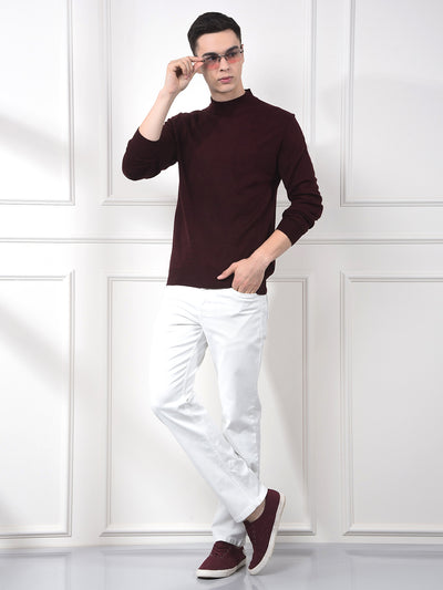 Deep Maroon Soft Acrylic Regular Textured Sweater