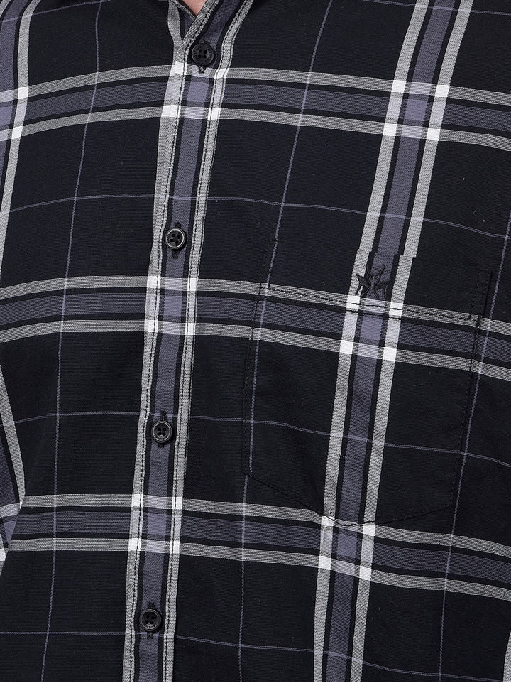 Navy Blue Checked 100% Cotton Shirt